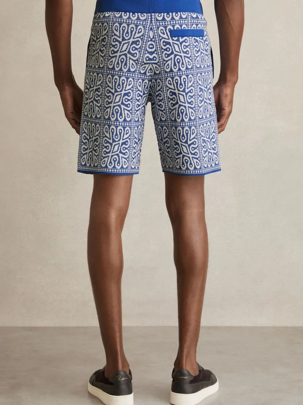 Reiss Blue/White Redhill Tile Pattern Knit Shorts
