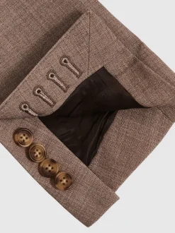 Reiss Brown Belmont Db Double-Breasted Textured Suit Blazer With Wool Slim-Fit