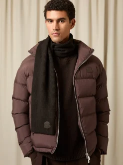 Reiss Brown Bennett Monogram Appliqué Wool Scarf