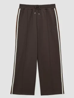Reiss Brown Foster Monogram Cotton Wide-Leg Joggers