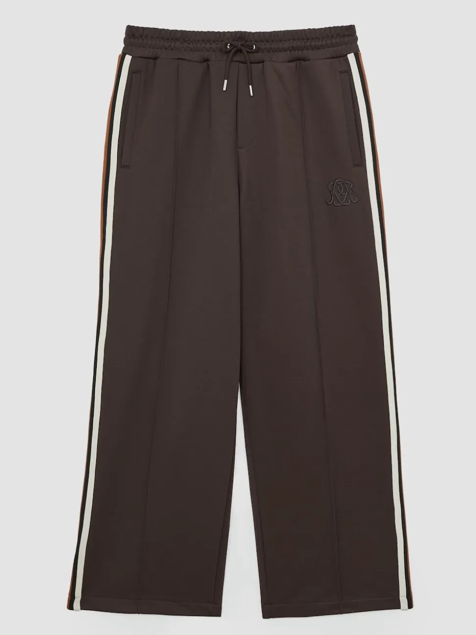 Reiss Brown Foster Monogram Cotton Wide-Leg Joggers