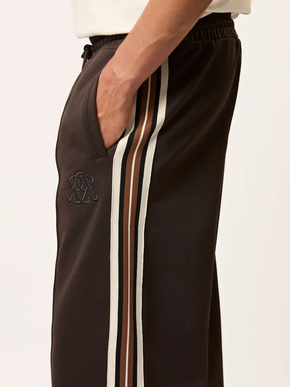Reiss Brown Foster Monogram Cotton Wide-Leg Joggers