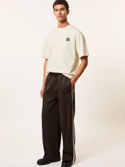 Reiss Brown Foster Monogram Cotton Wide-Leg Joggers