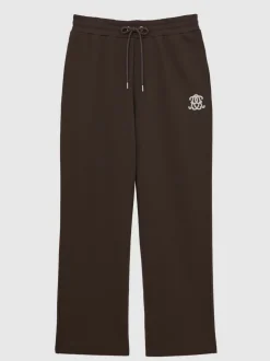 Reiss Brown Mellor Monogram Cotton Wide-Leg Joggers