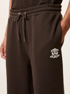 Reiss Brown Mellor Monogram Cotton Wide-Leg Joggers