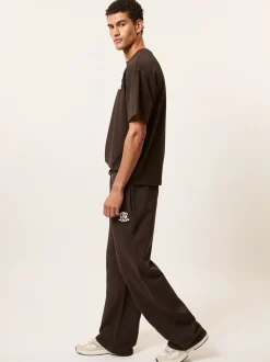 Reiss Brown Mellor Monogram Cotton Wide-Leg Joggers