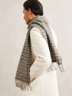 Reiss Brown Multi Hound Wool-Cashmere Check Scarf