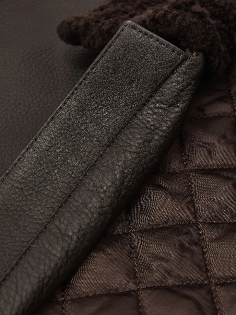 Reiss Brown Shaker Leather Shearling-Collar Bomber Jacket