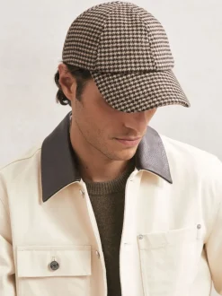 Reiss Brown Wansbeck Wool-Blend Houndstooth-Check Cap