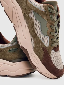 Reiss Brown/Khaki Green Io Chunky-Sole Panelled Runner Trainers