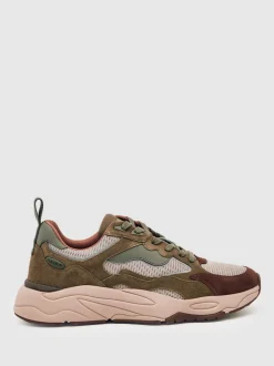 Reiss Brown/Khaki Green Io Chunky-Sole Panelled Runner Trainers