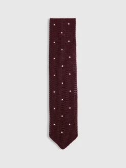 Reiss Burgundy Punto Spot Silk Knitted Pin-Dot Tie