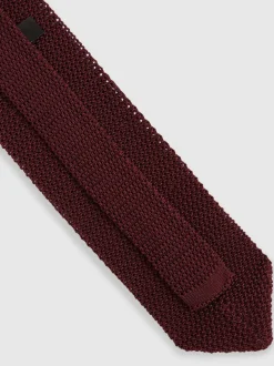 Reiss Burgundy Punto Spot Silk Knitted Pin-Dot Tie
