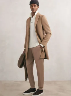 Reiss Camel Brown Billings Merino Wool-Blend Cuffed Joggers