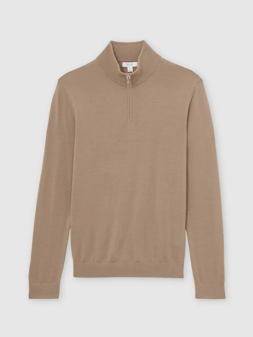 Reiss Camel Brown Blackhall Merino Wool Half-Zip Funnel Neck Jumper