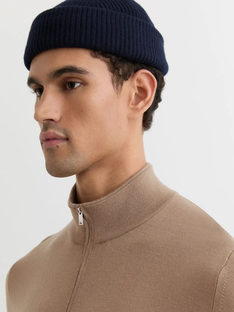 Reiss Camel Brown Blackhall Merino Wool Half-Zip Funnel Neck Jumper