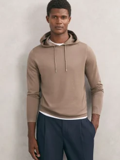 Reiss Camel Brown Holland Merino Wool Drawstring Hoodie