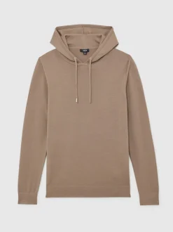 Reiss Camel Brown Holland Merino Wool Drawstring Hoodie