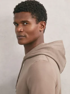 Reiss Camel Brown Holland Merino Wool Drawstring Hoodie