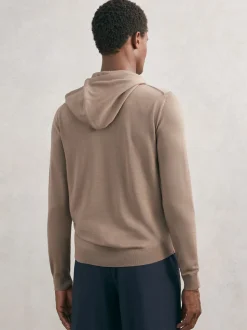Reiss Camel Brown Holland Merino Wool Drawstring Hoodie