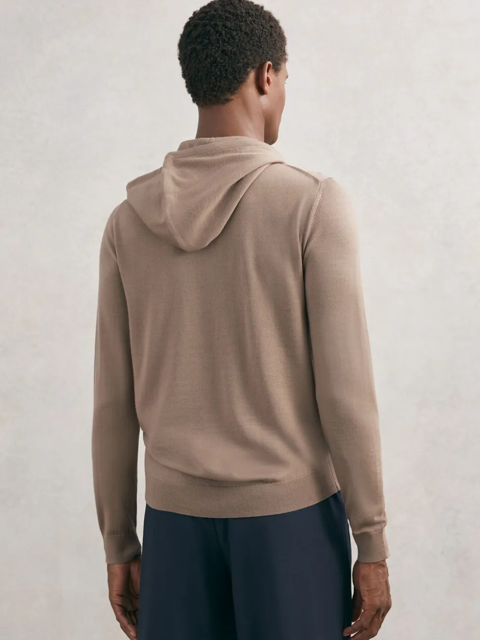 Reiss Camel Brown Holland Merino Wool Drawstring Hoodie