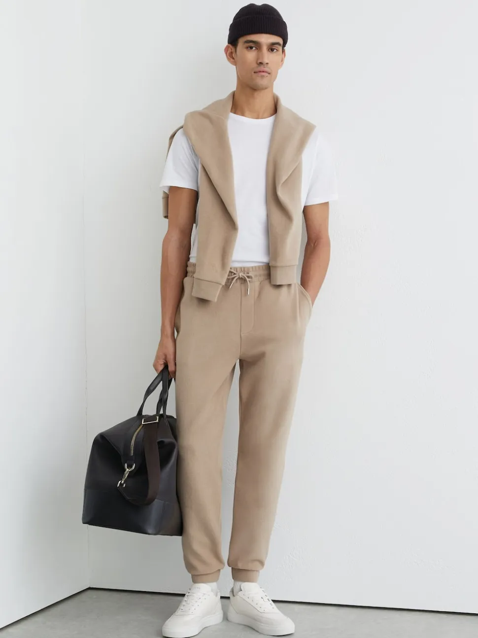 Reiss Camel Brown Remo Cotton-Blend Brushed Ribbed Joggers