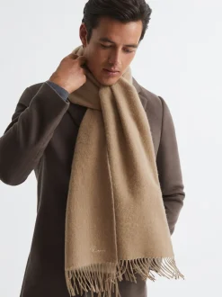 Reiss Camel Picton Wool and Cashmere Scarf