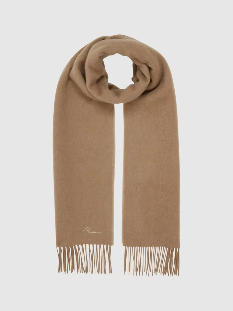 Reiss Camel Picton Wool and Cashmere Scarf