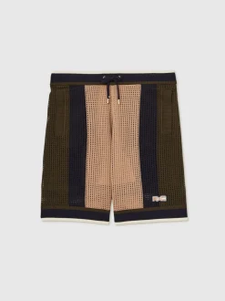 Reiss Camel/Green Refresh Reiss | Ché Crochet Colour-Block Shorts
