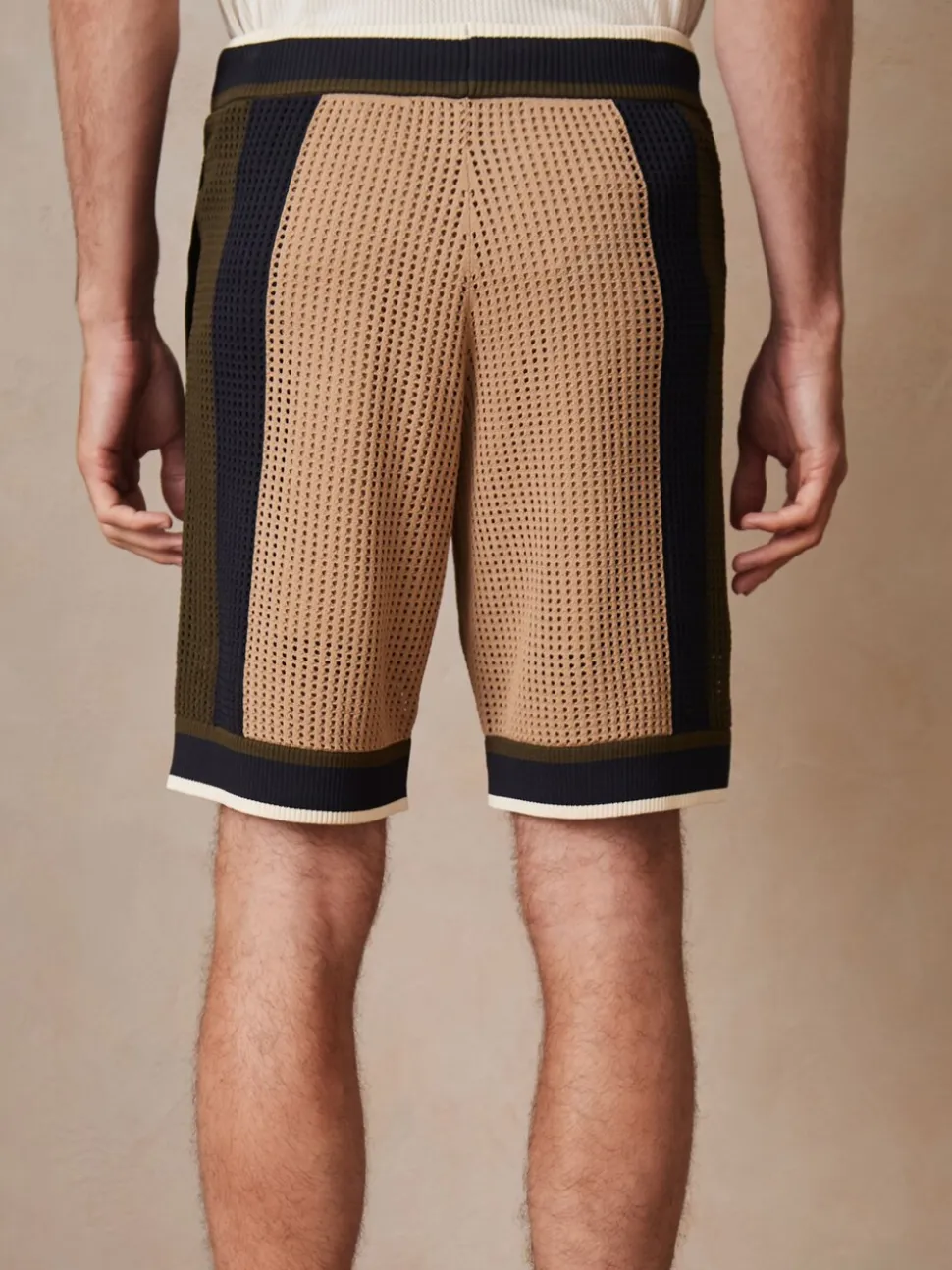 Reiss Camel/Green Refresh Reiss | Ché Crochet Colour-Block Shorts