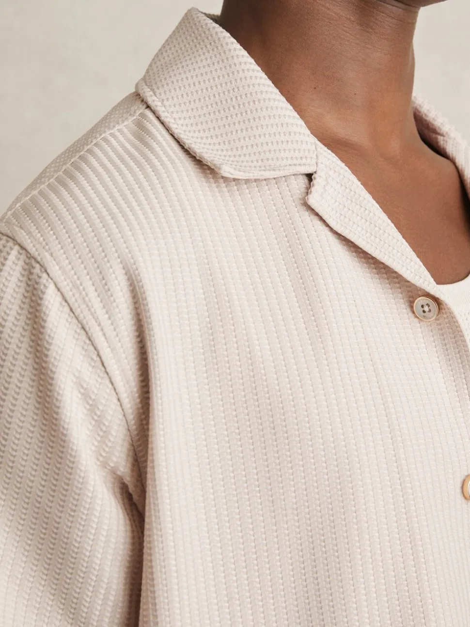 Reiss Champagne Warwick Textured-Knit Cuban-Collar Shirt