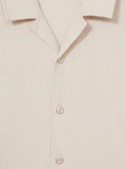Reiss Champagne Warwick Textured-Knit Cuban-Collar Shirt