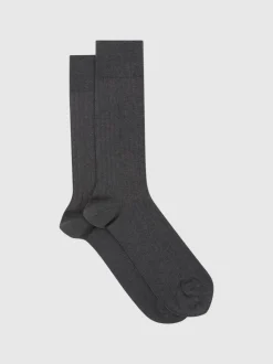 Reiss Charcoal Fela Cotton-Blend Ribbed Socks