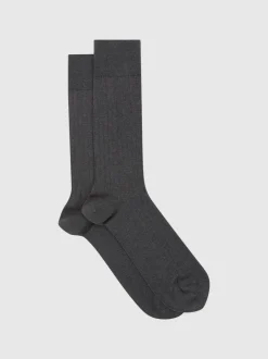 Reiss Charcoal Fela Cotton-Blend Ribbed Socks