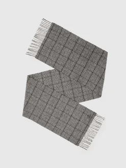 Reiss Charcoal Grey Thanos Wool-Cashmere Check Scarf