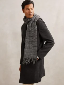 Reiss Charcoal Grey Thanos Wool-Cashmere Check Scarf