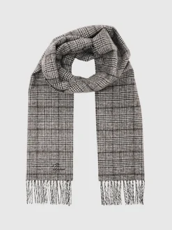 Reiss Charcoal Grey Thanos Wool-Cashmere Check Scarf