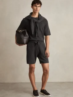 Reiss Charcoal Melange Fenworth Wool Blend Heavy Knit Shorts