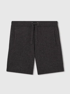 Reiss Charcoal Melange Fenworth Wool Blend Heavy Knit Shorts