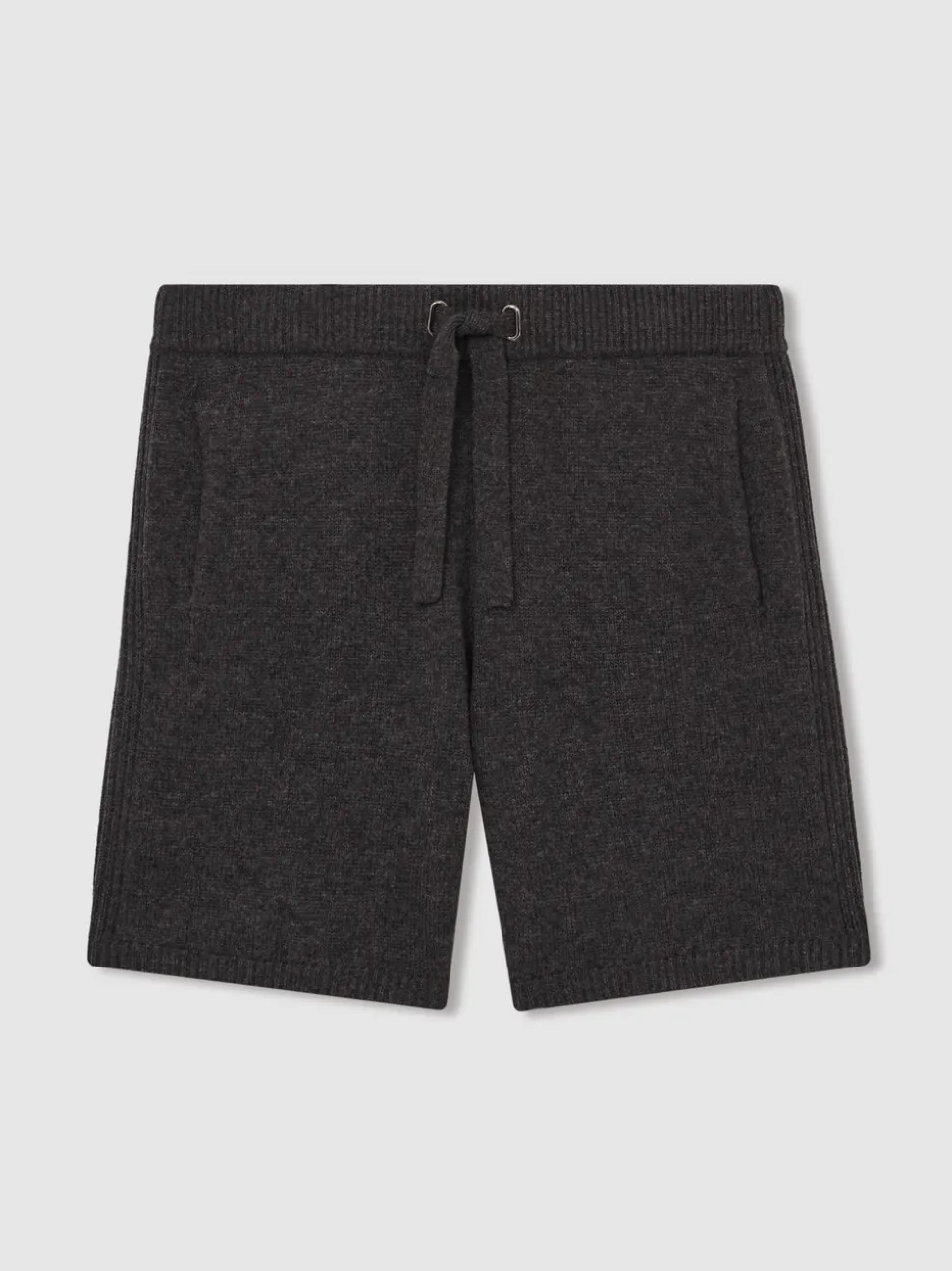 Reiss Charcoal Melange Fenworth Wool Blend Heavy Knit Shorts