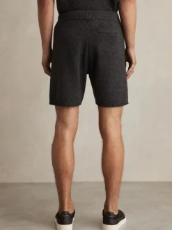 Reiss Charcoal Melange Fenworth Wool Blend Heavy Knit Shorts