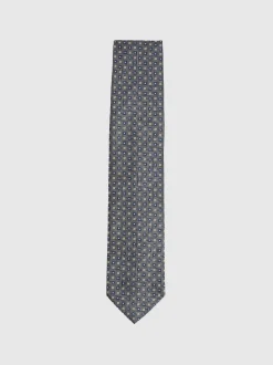 Reiss Charcoal Pelosa Foulard Silk Blend Floral Print Tie