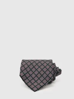 Reiss Charcoal/Bordeaux Bortolo Silk Floral Medallion-Print Tie