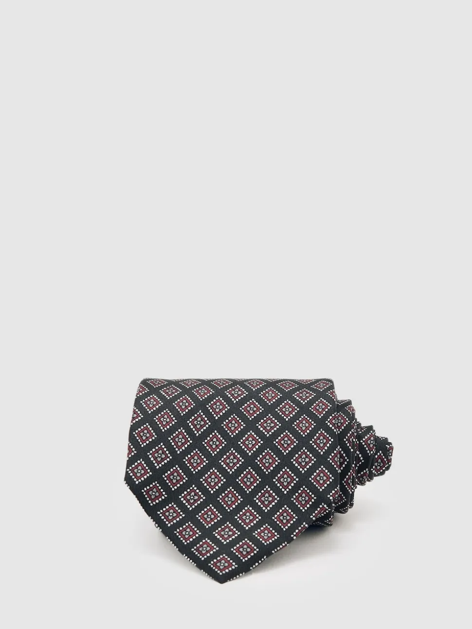 Reiss Charcoal/Bordeaux Bortolo Silk Floral Medallion-Print Tie