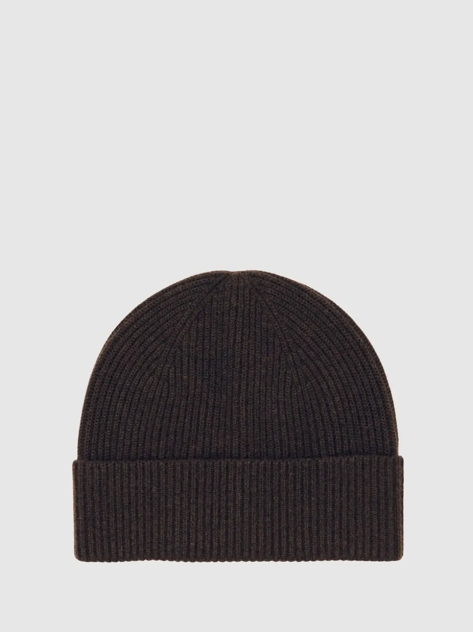 Reiss Chocolate Brown Chaise Merino Wool Rib-Knit Beanie