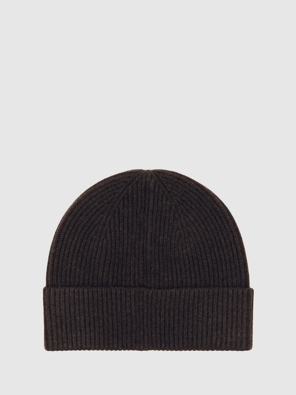 Reiss Chocolate Brown Chaise Merino Wool Rib-Knit Beanie