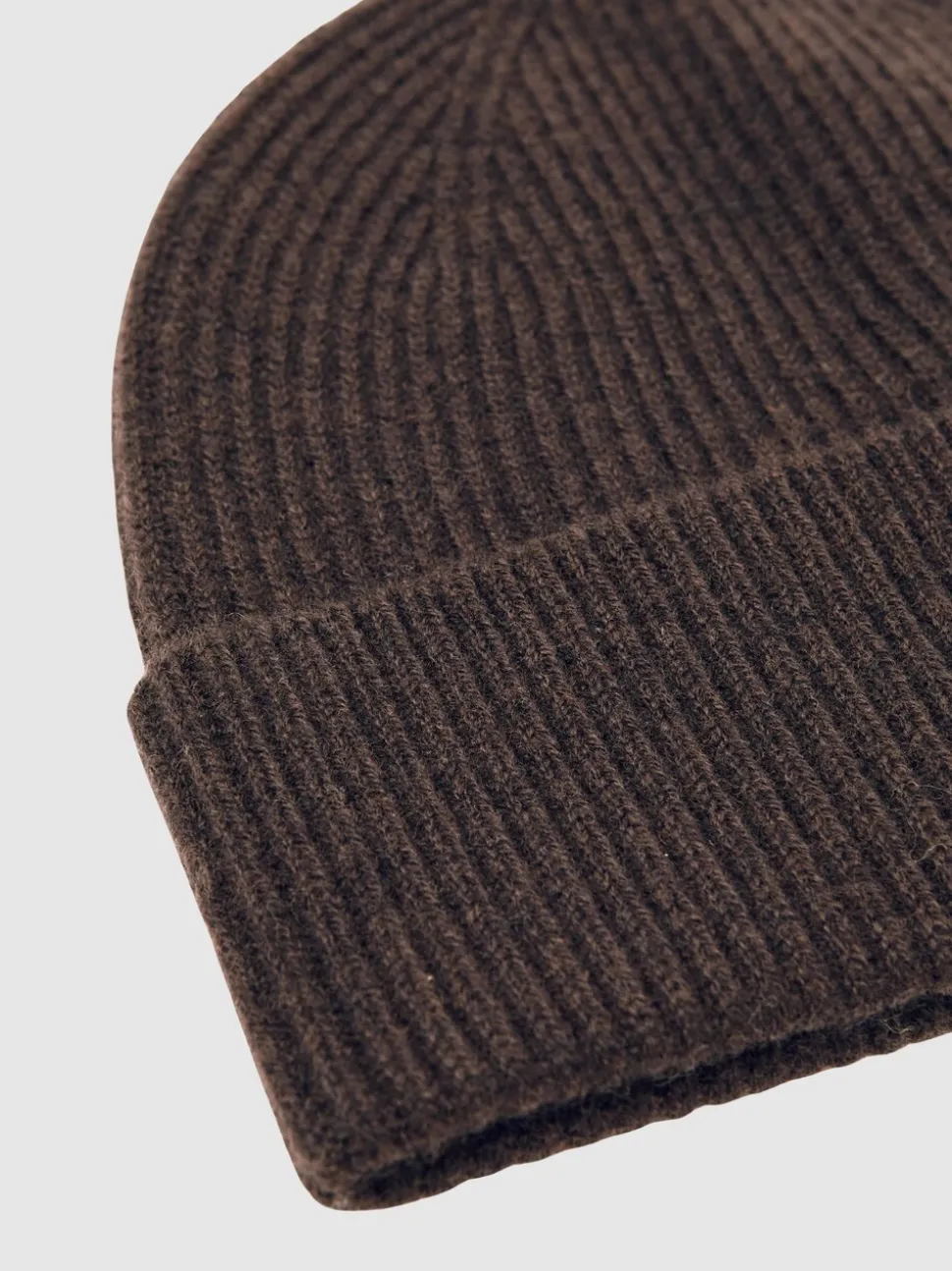 Reiss Chocolate Brown Chaise Merino Wool Rib-Knit Beanie