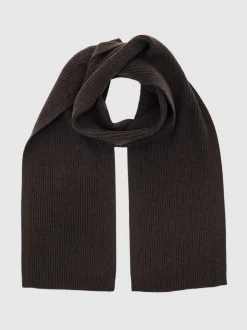 Reiss Chocolate Brown Chesterfield Merino Wool Rib-Knit Scarf
