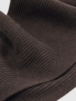 Reiss Chocolate Brown Chesterfield Merino Wool Rib-Knit Scarf