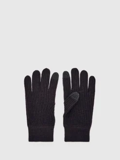 Reiss Chocolate Brown Lawson Ribbed-Merino Touchscreen Gloves